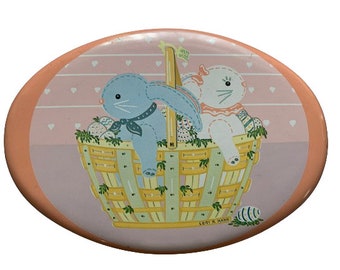 Bunnies In Basket Easter Tin // Small Oval Daher England Container