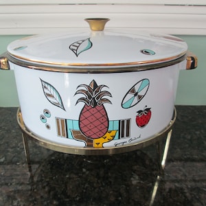 Mid Century Modern Enamelware Cooking Serving 1960s Georges Briard Three Piece Set