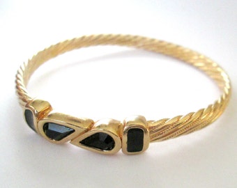 Swarovski Gold Rope Black Stone Bangle Enamel Bracelet