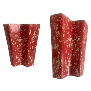 jaren 1950 Rood Wit Splatterware Vaas // MCM Tall Drip Glaze Aardewerk