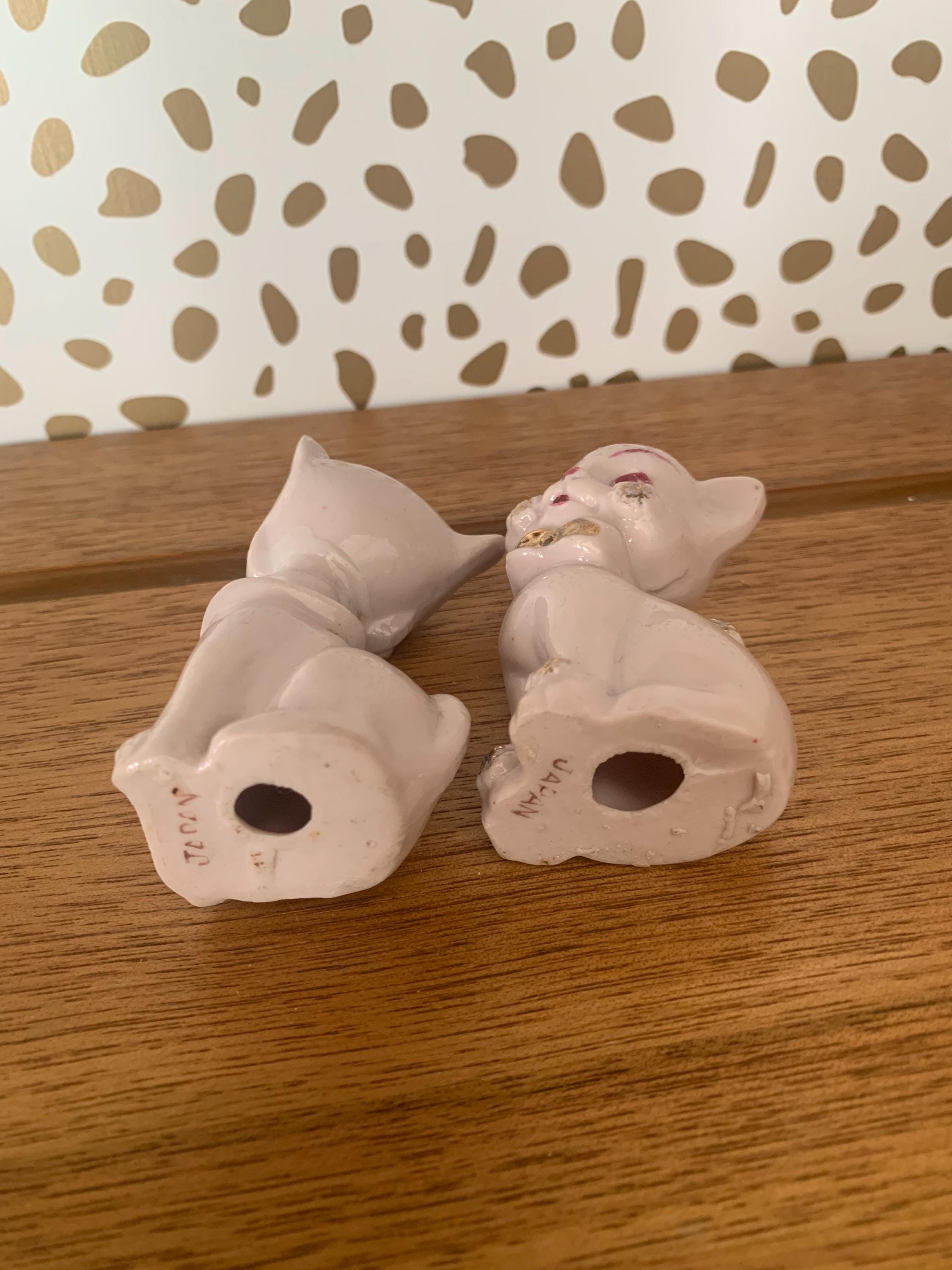 Pink Kitty Cat Statue Pair Made in Japan Collectible Knick
