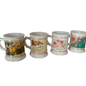 Vintage Werbung Design Corner Store Tassen 4er Set / D.M. Ferry Samen Lydia Pinkham Nelke Milch Sen-Sen