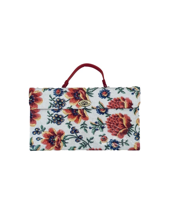 Vinyl Floral Carryall Box Handbag Travel Case