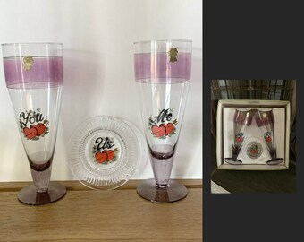 Juego de copas de vino para boda de San Valentín // Brindis de novios // Copas de vino vintage con cenicero