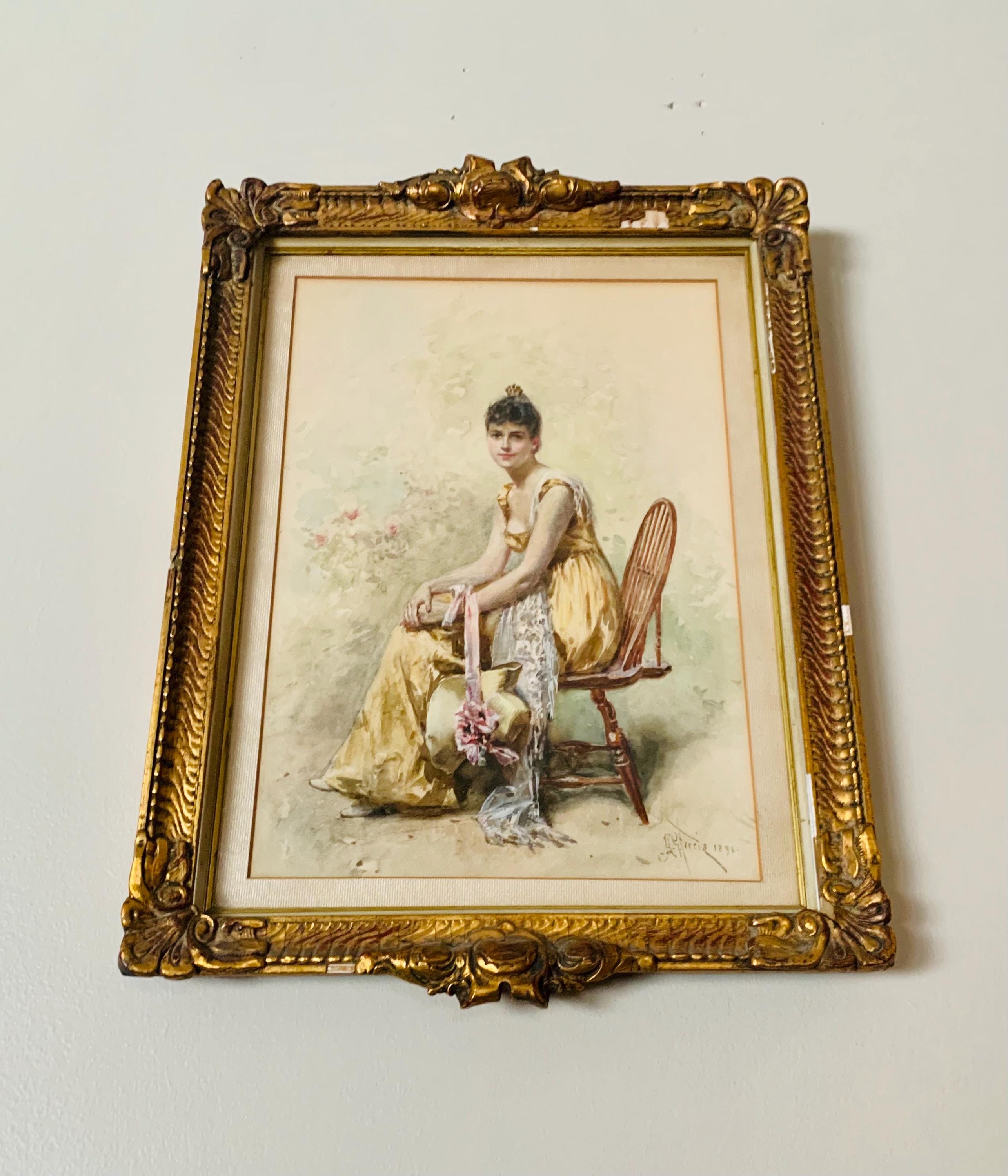 1800 年代 LG フェリス 座る女性 フィレンツェ ゴールド フレーム