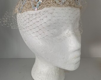 Antique White Netted Iridescent Sequins Fascinator  display picture 1