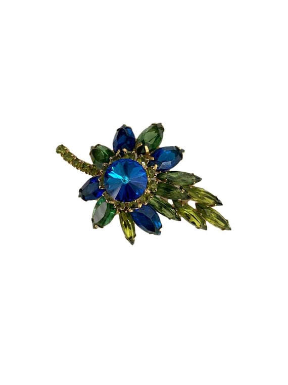 Juliana Blue Green Rivoli Rhinestone Brooch Pin // Mid Juliana Blue Green Rivoli Rhinestone Brooch Pin // Mid