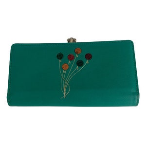 Cartera de cuero verde para damas de la década de 1960 // Globos voladores Cierre de beso Embrague plegable