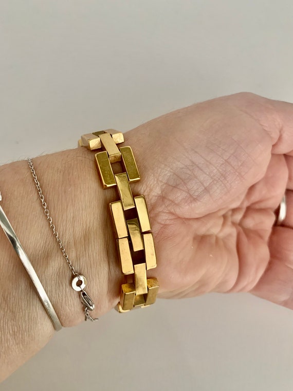 Chunky Gold Link Bracelet Wristwatch // Vintage L… - image 5