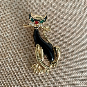 Green Eyed Rhinestone Enamel Siamese Cat Brooch Pin