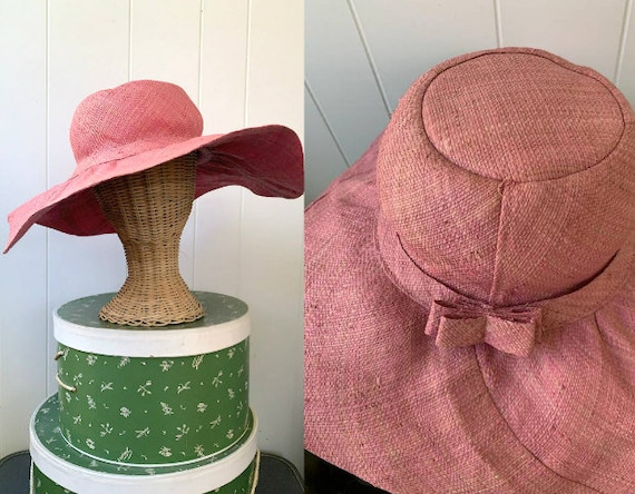Pink Straw Floppy Summer Hat // Wide Brimmed Vintage Sunhat  display picture 3