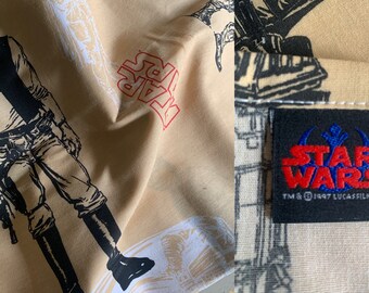 1990s Star Wars Twin Flat Sheet // Vintage Lucasfilms Hans Solo Princess Leia Darth Vader C3-PO