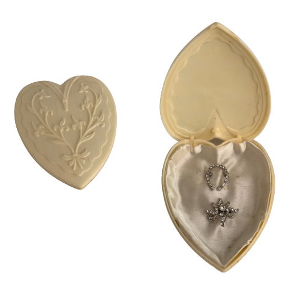 Celluloid Heart Trinket Jewelry Box with Rhineston