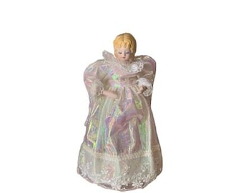 Adorno de árbol de Navidad con rostro de ángel de porcelana de Kurt Adler (caja original)