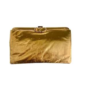 1950s Gold Leather Clutch Chain Handle Purse Evening Bag Vintage Admiral
