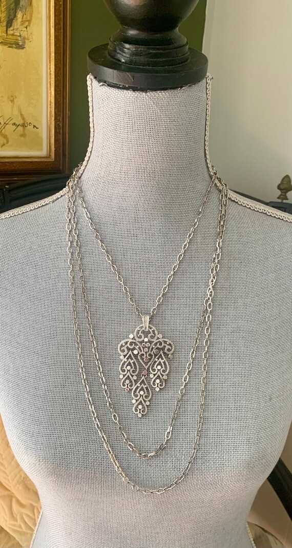 Trifari Triple Chain Pendant Necklace - image 8