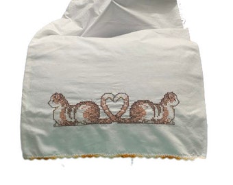 Calico Cats Embroidered Cotton Pillowcase