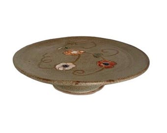 Vallauris French Pottery Pedestal Cake Stand Vintage Glazed Terracotta Plate