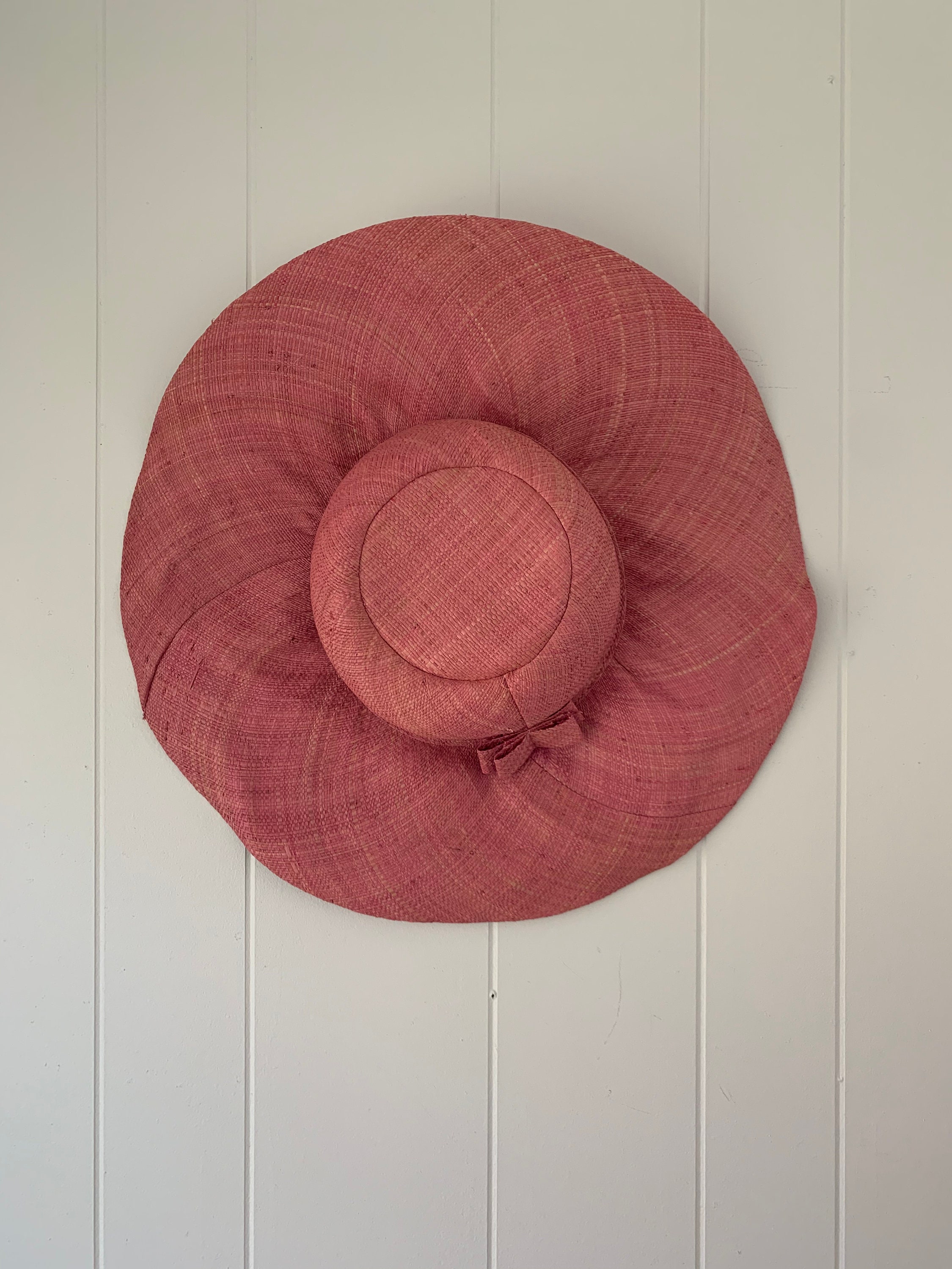 Pink Straw Floppy Summer Hat // Wide Brimmed Vintage Sunhat 