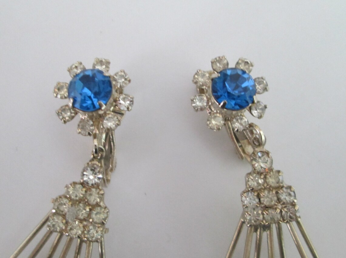 Rhinestone Chandelier Earrings Blue and White // Vintage Bride | Etsy