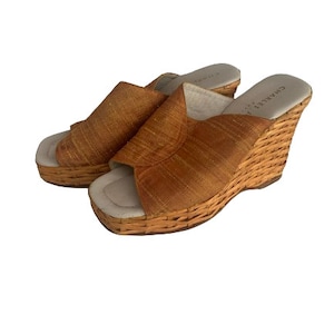Platform Wedge Mule Sandals Vintage Designer Charles Jourdan