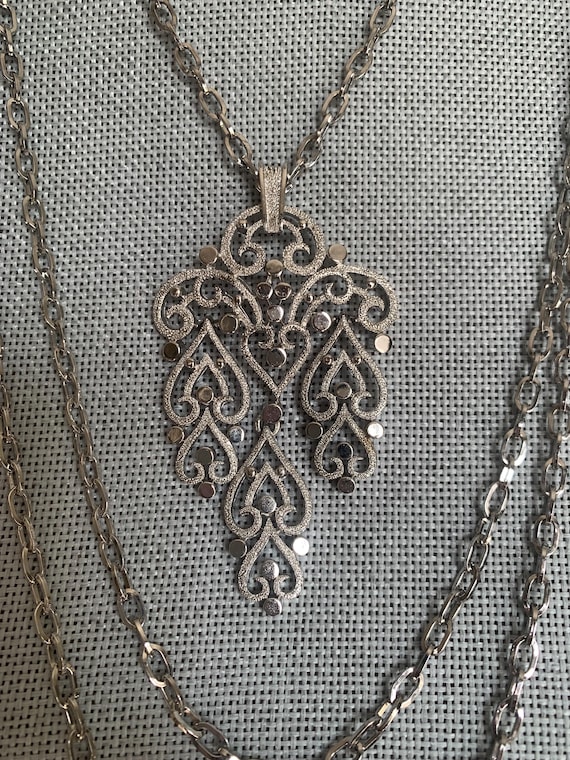 Trifari Triple Chain Pendant Necklace - image 2