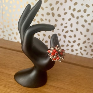 Rot Schwarz Silber Cluster Perlenring