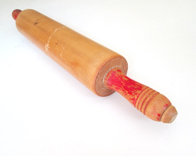 Vintage Wood Rolling Pin Red Handle // 1950s Kitchen Baking Etsy