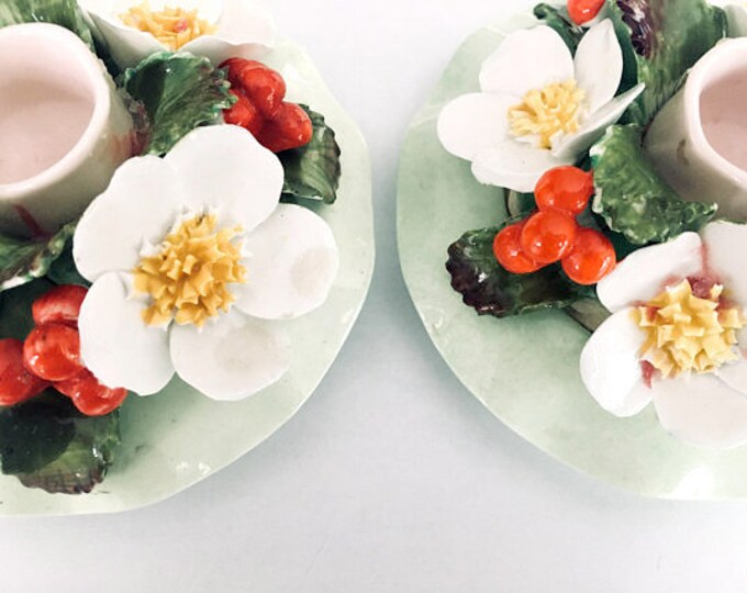 Denton China Candle Holders // Flowers and Berries English Bone China