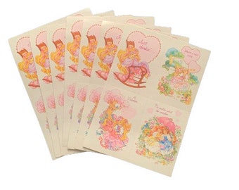 1980s Valentine Card Sheet // Lady Lovely Locks  // 28 School Friend Cards with 23 Envelopes