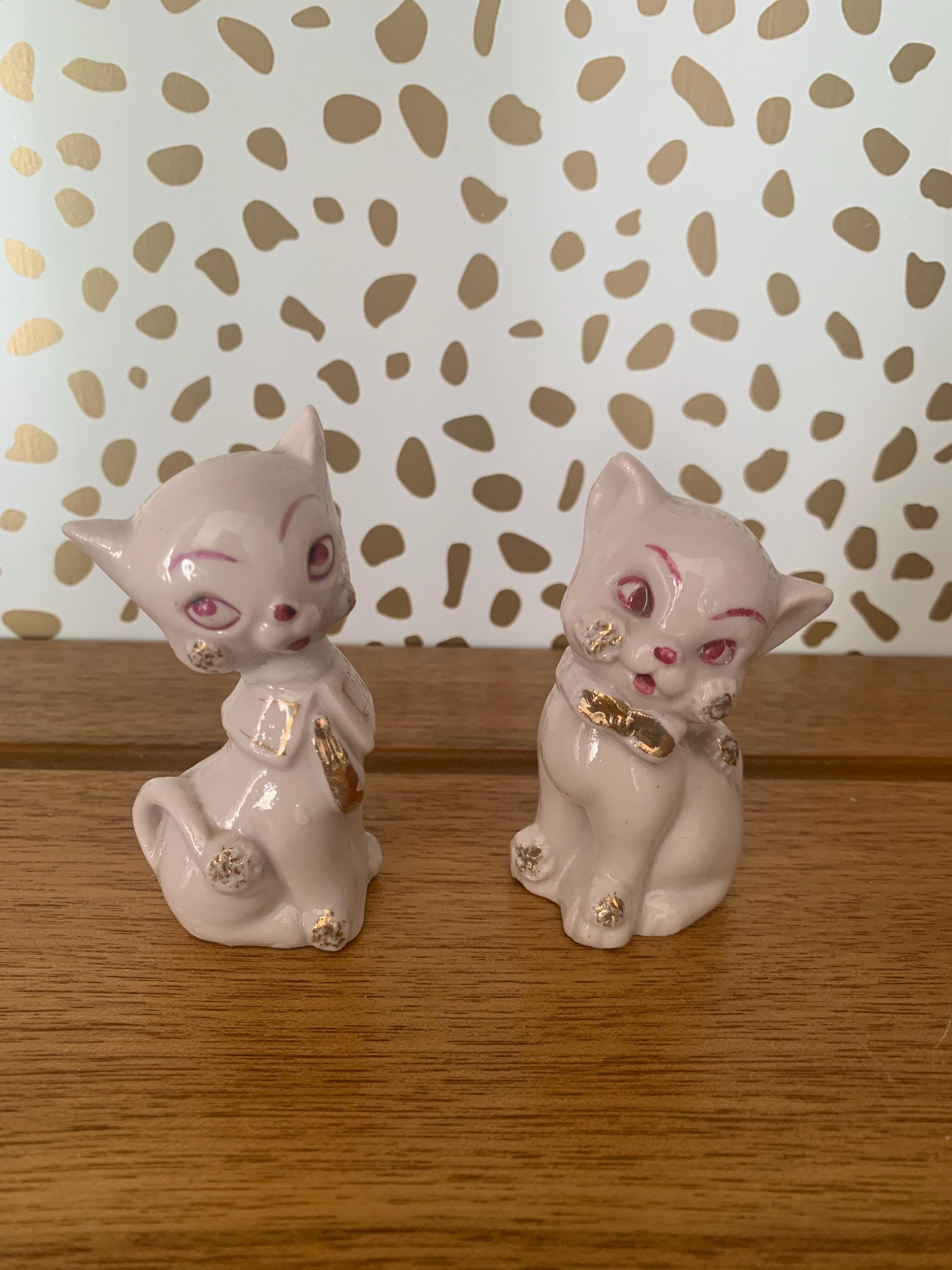 Pink Kitty Cat Statue Pair Made in Japan Collectible Knick Knacks