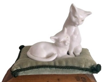 White Cat Pair on Pillow Cushion // Collectible Cats Lover