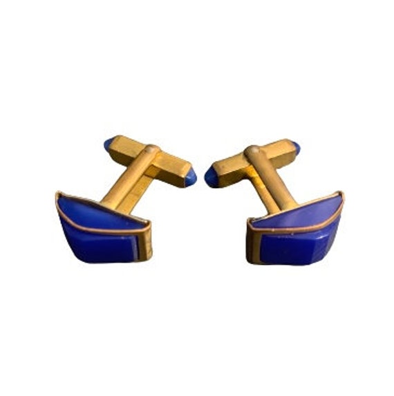 Sapphire Lapis Blue Stone Brass Cufflinks