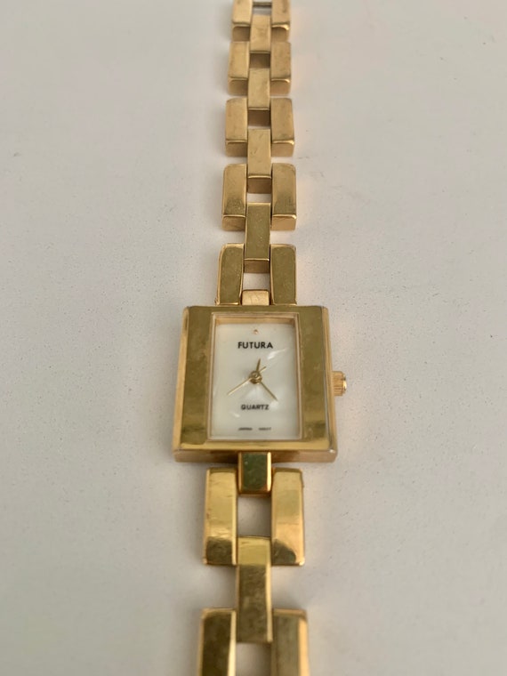 Chunky Gold Link Bracelet Wristwatch // Vintage L… - image 3