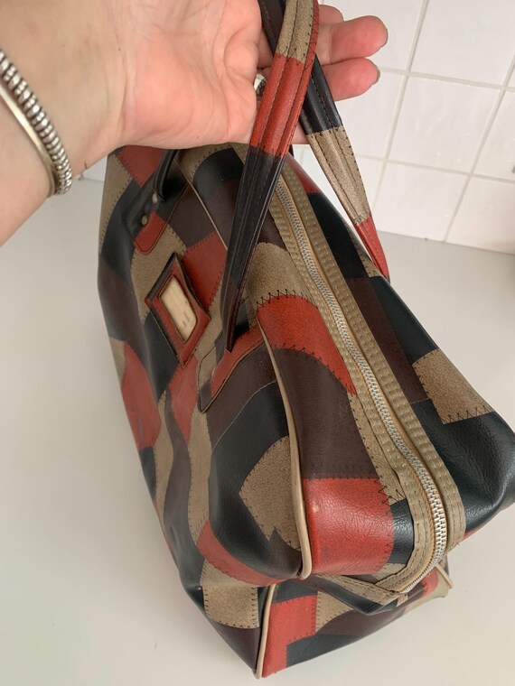 Vinyl Patchwork Duffel Bag Overnight Luggage - image 9