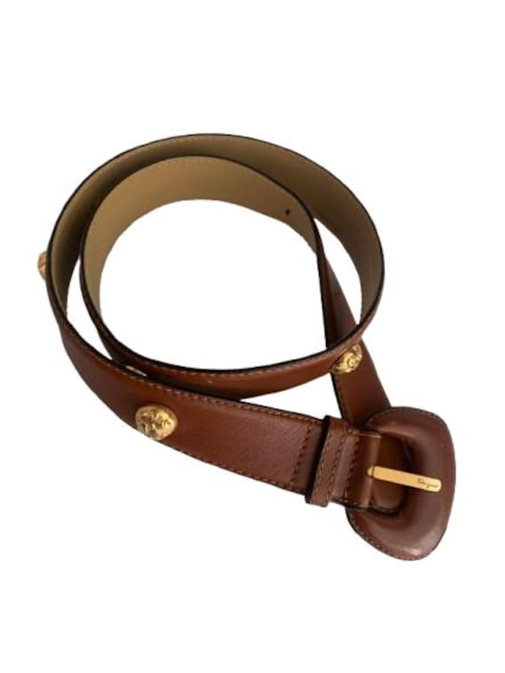 Vintage Salvatore Ferragamo Elegant leather Belt with Gold Buckle Salvatore Ferragamo Reversible/Adjustable Belt Polished Gold  main image 3