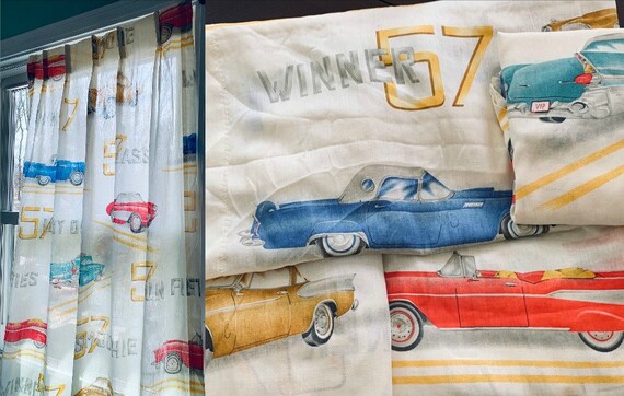 Classic Vintage Cars Curtain Drapes Set Of 4 Panels 1960s Etsy