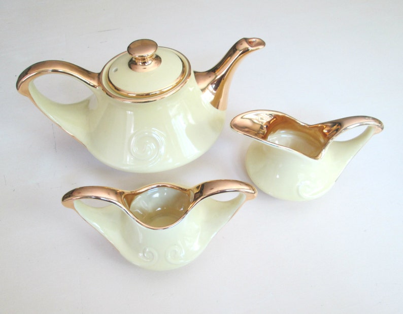 Mid Century Teapot Set // Pearl China Company Yellow 22 KT Etsy