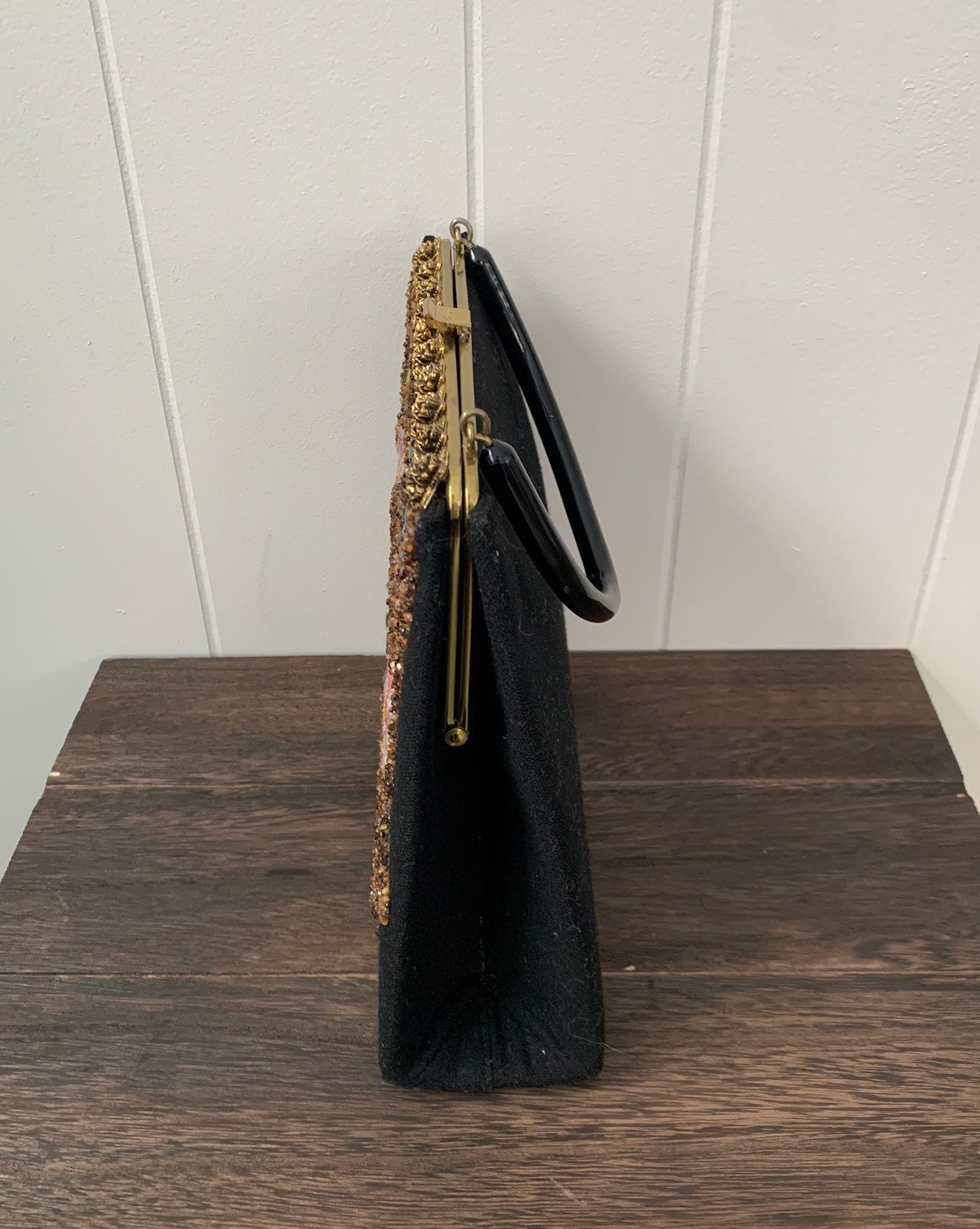 1950s Soure' Bag // Embellished Embroidered Black Handbag | Etsy