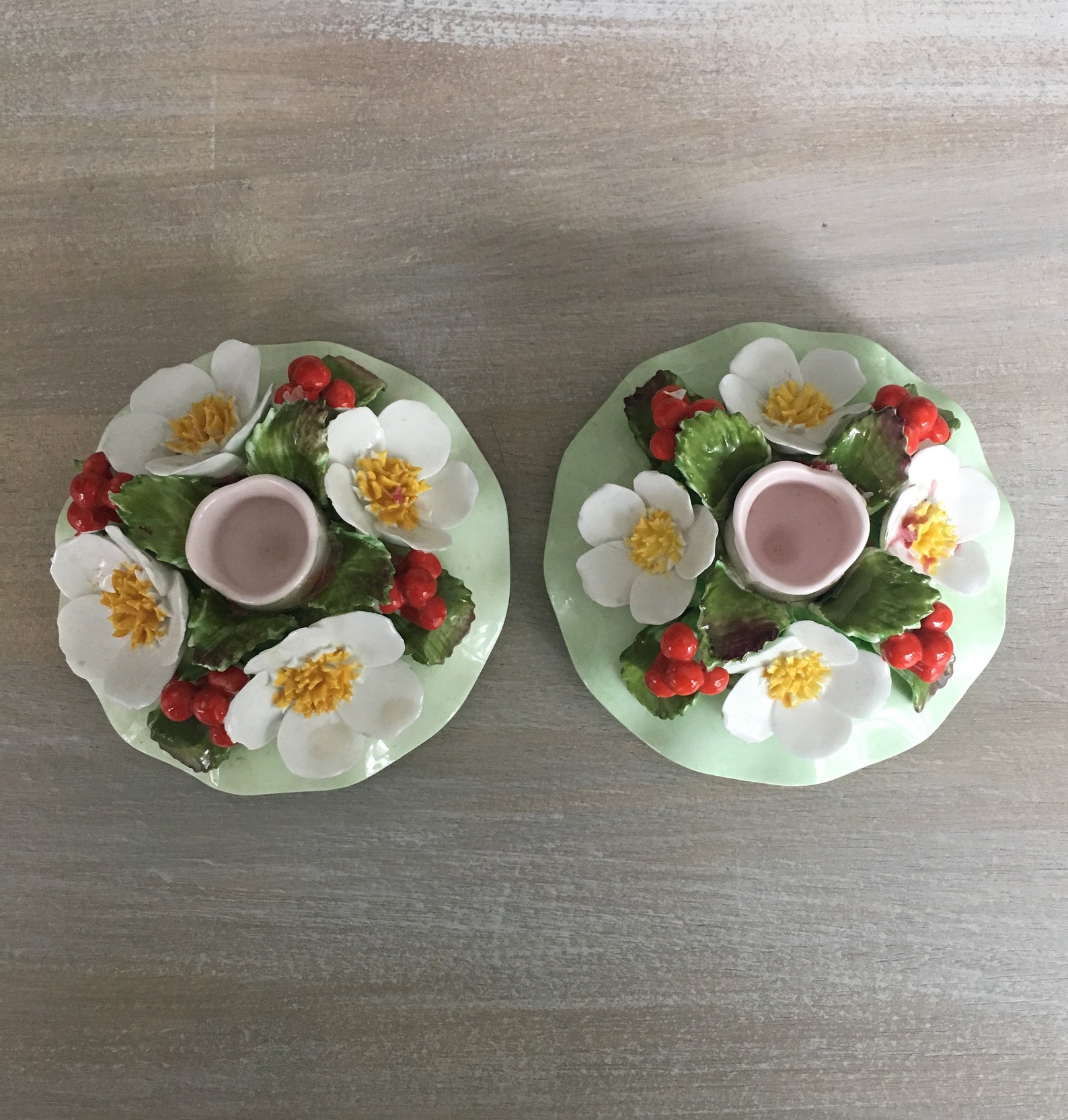 Denton China Candle Holders // Flowers and Berries English Etsy