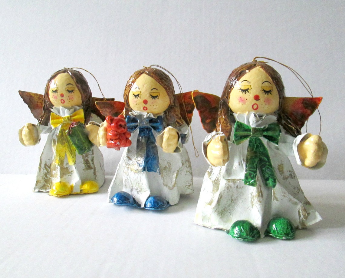 Angel Ornaments Paper Mache' / Vintage 1970s Christmas Etsy