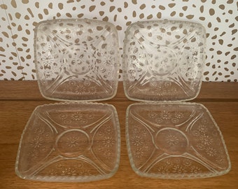 EAPG Square Snack Plates Set of 4 Clear Glass Dishes