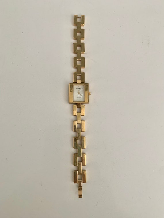 Chunky Gold Link Bracelet Wristwatch // Vintage L… - image 2