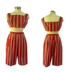 1950s Two Piece Cotton Short Midriff Set
