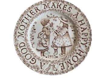 Kolekcjonerska talerz domowy Mother Happy Vintage Crownford China Norma Sherman Anglia