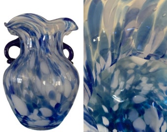 Blue White Swirls Art Glass Vase