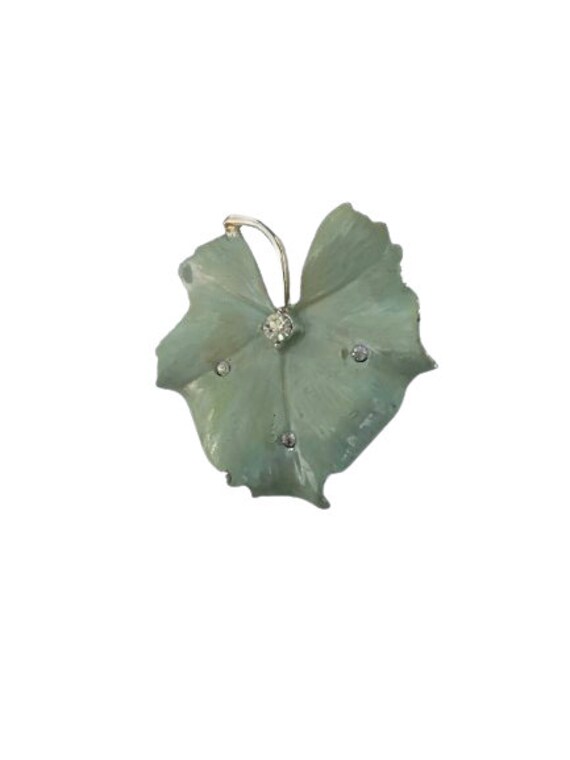 Coro Enamel Gingko Leaf Brooch // Mint Green Rhine