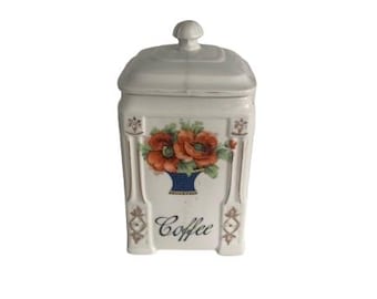 Antique China Poppies Coffee Canister Victoria Czech Collectible