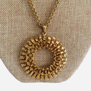 1970s Gold Starburst Medallion Necklace // 18 Inch Rolo Cable Chain
