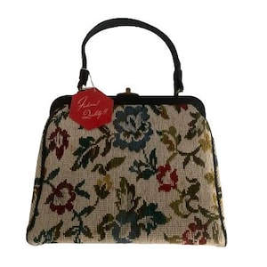 Bolso Kadin Needlepoint de mediados de siglo // 1950s 1960s Floral Tapestry Bag Pocketbook